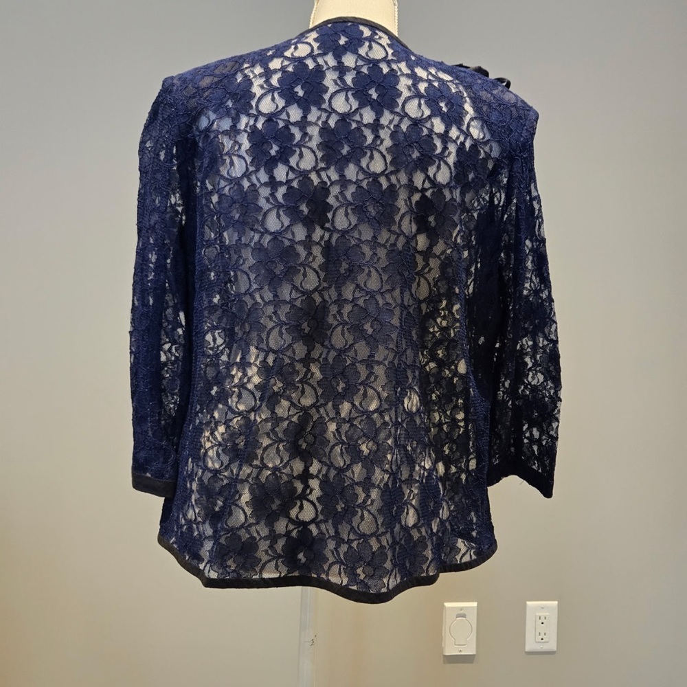 Navy Blue Lace Blazed and Matching Top with Flower Accent - Picture 3 of 8